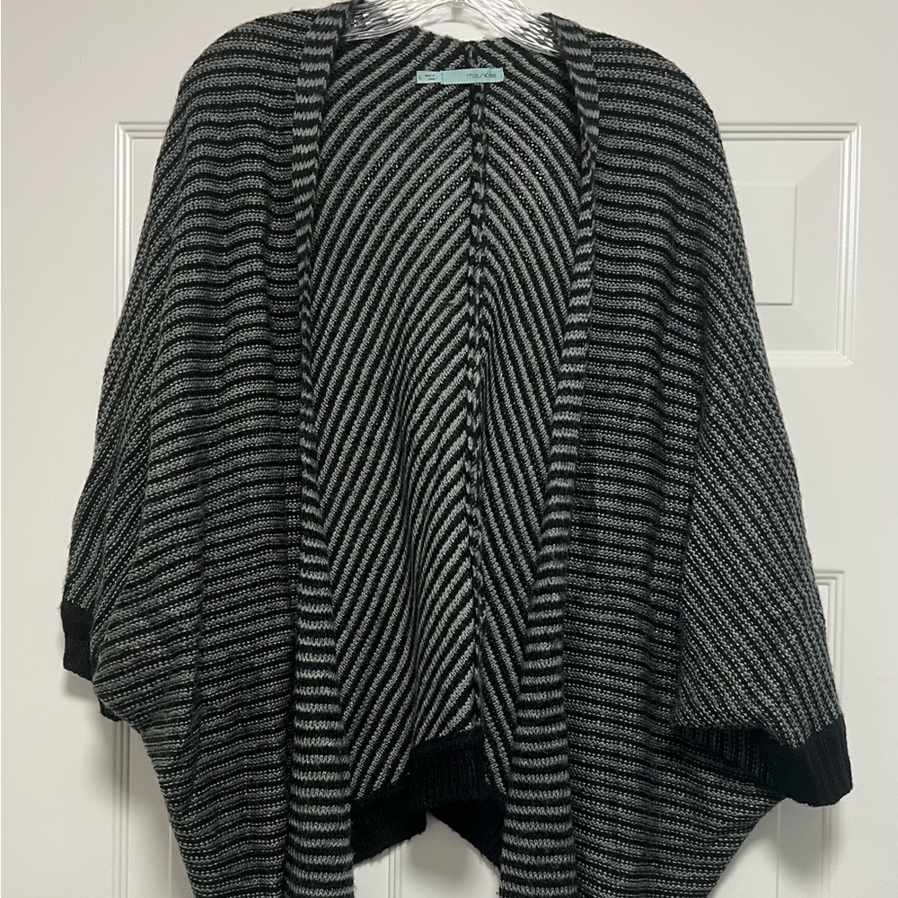 Maurices Black and Gray Striped Open Cardigan Sweater